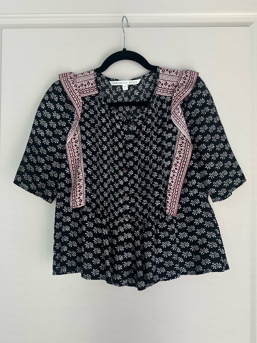 Veronica Beard Jules Silk Pintuck Flutter Sleeve Button Front Ruffle Blouse 4